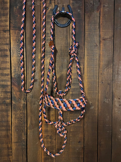 Limited Edition Coral, Brown, and Navy Mule Tape Horse Halter