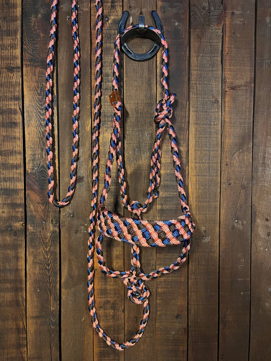 Limited Edition Coral, Brown, and Navy Mule Tape Horse Halter