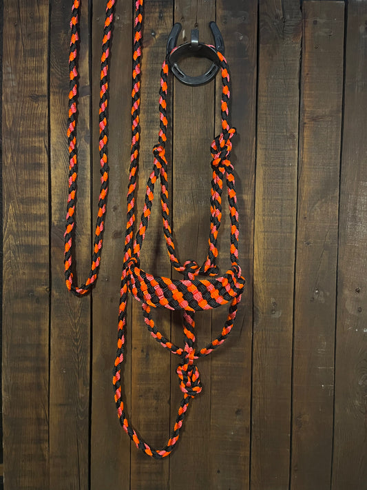 Black, Neon Pink & Neon Orange Mule Tape Horse Halter