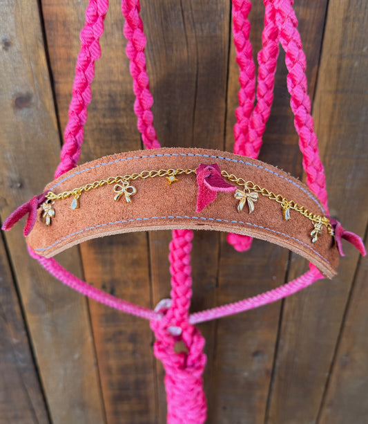Pretty in Pink Charm Horse Halter | Lariat Nose Band Mule Tape Halter