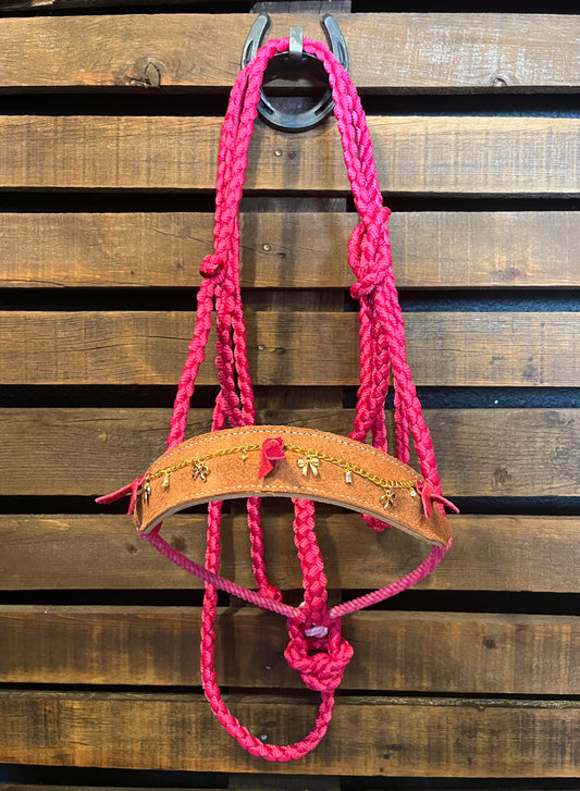 Pretty in Pink Charm Horse Halter | Lariat Nose Band Mule Tape Halter