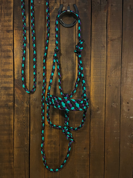 Black, Purple & Turquoise Mule Tape Horse Halter