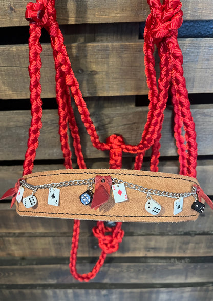 Vegas Theme Charm Horse Halter | Red Mule Tape Halter with Lariat Nose Band