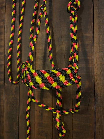 Black, Neon Pink & Neon Yellow Mule Tape Horse Halter