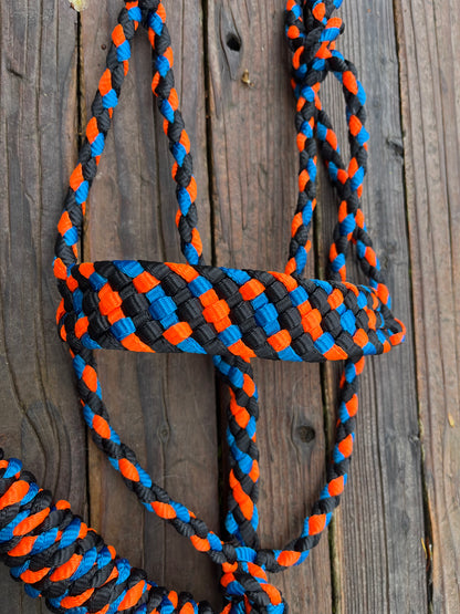 Black, Royal Blue & Neon Orange Mule Tape Horse Halter
