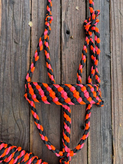 Black, Neon Pink & Neon Orange Mule Tape Horse Halter