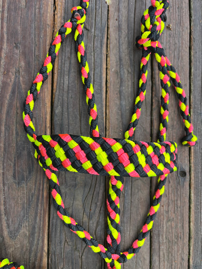 Black, Neon Pink & Neon Yellow Mule Tape Horse Halter