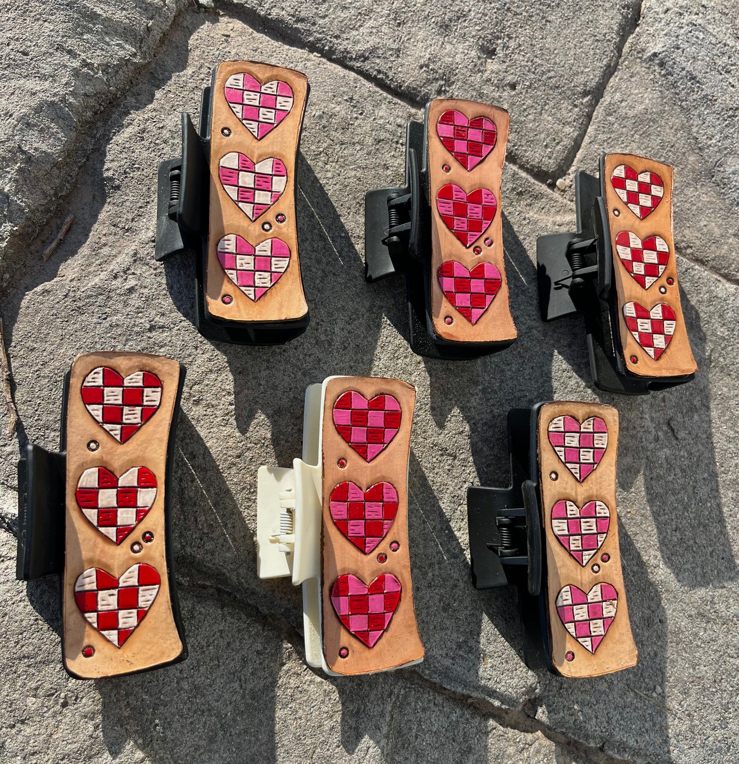Checkered Hearts Hair Claw Clips